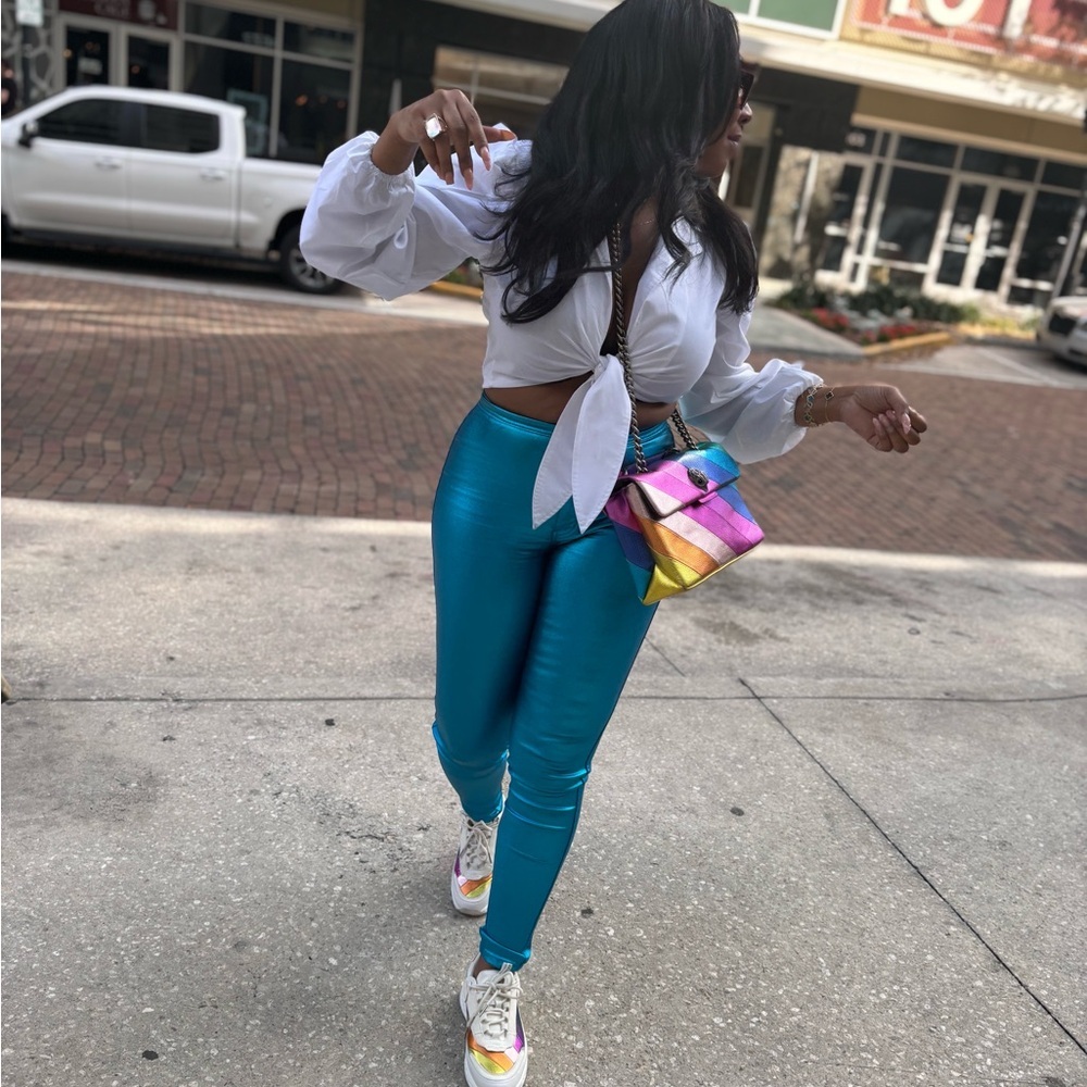 Blue Metallic Skinny Jeansns